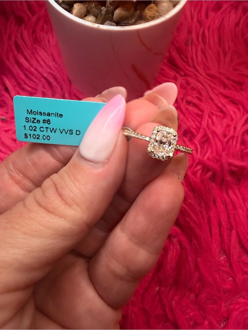 1.02 CTW Radiant-Cut Moissanite Ring size 6